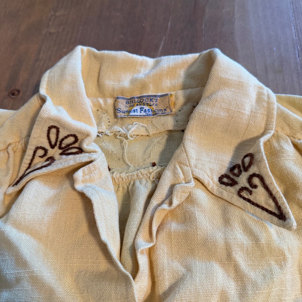 Vintage 50s Bullocks Sunkist Fashions Chain Stitched Yellow Blouse true vintage - Picture 3 of 11
